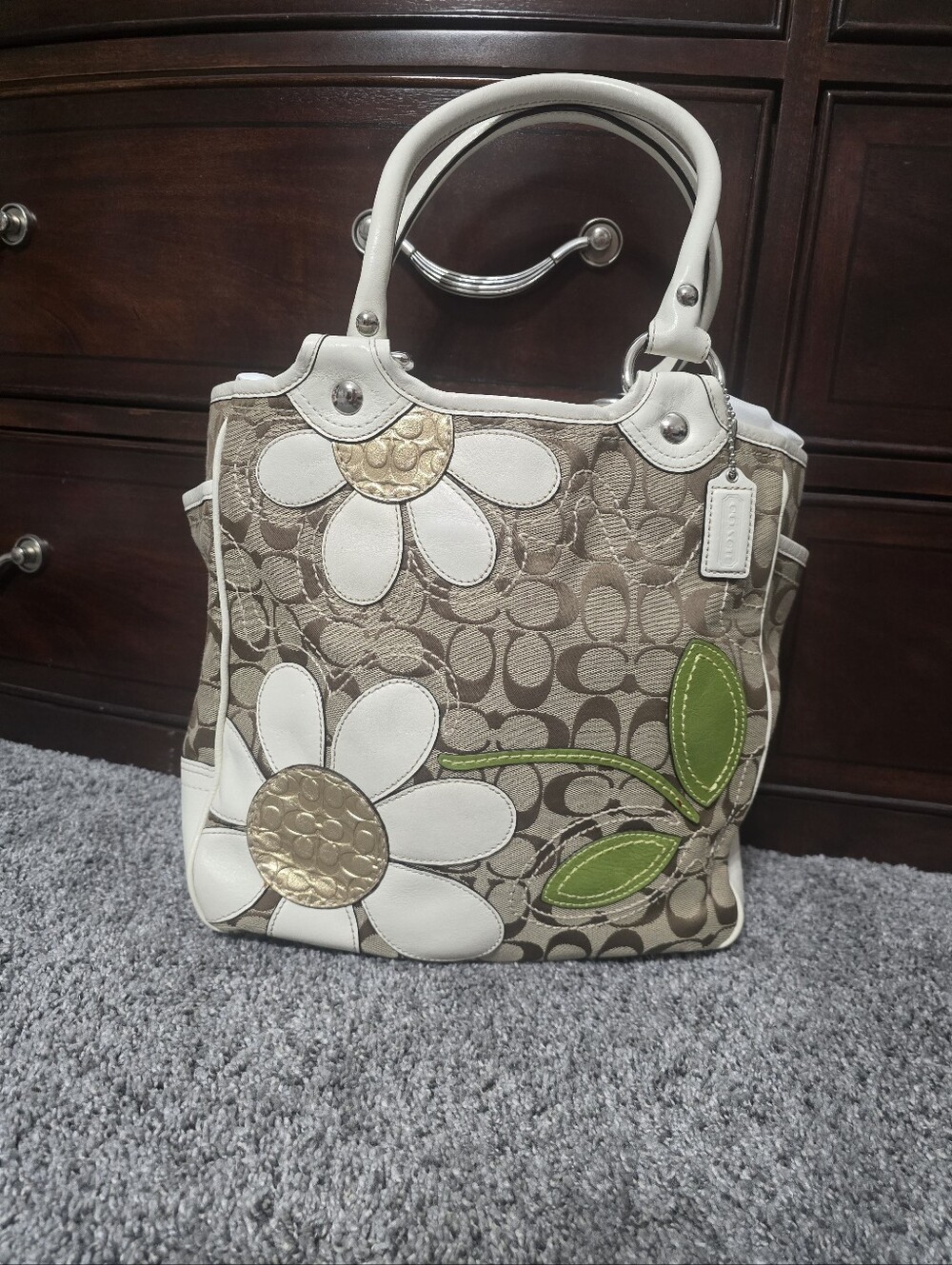 Vintage Canvas and leather tote bag, Coach Bleecker Daisy Signature Tote F14724